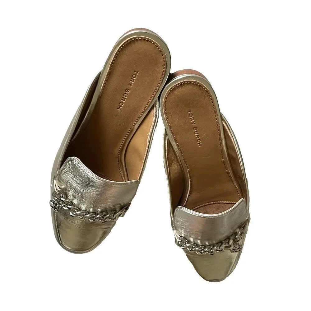 TORY BURCH MINI BENTON LEATHER LOAFER SLIDE IN SPARK GOLD US 10.5